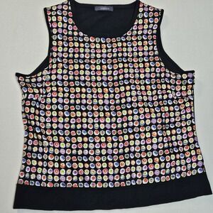 Liz Claiborne Silk Blend Sleeveless Tank Top Black‎ Multicolor Dot Print Women's